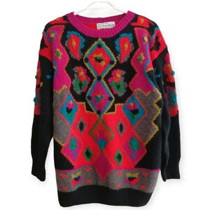 NWT Vintage Hand Made René Derhy Paris Wool Blend Embroidered Knit Sweater Small